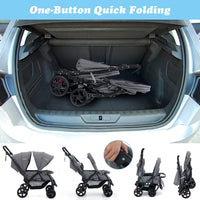 Foldable Tandem Stroller, Double Seat Baby Pram w/Adjustable Backrest, Push Handle and Footrest