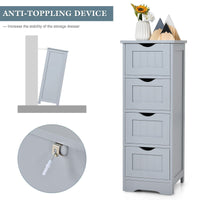 Giantex Bathroom Floor Cabinet, Freestanding Side Storage Cabinet W/ 4 Drawers & Anti-Toppling Device