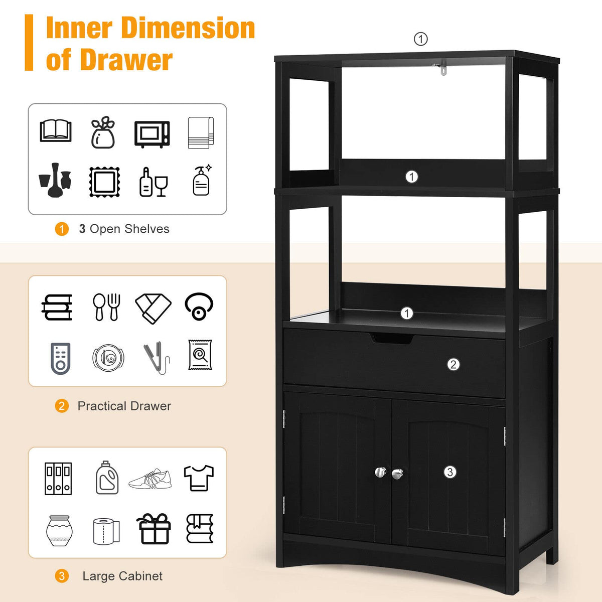 Giantex Floor Storage Cabinet, Freestanding Organizer, Kitchen Pantry Holder w/Anti-Toppling Mechanism, Wooden Entryway Sideboard