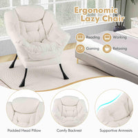 Large Lazy Chair, Sherpa Upholstered Accent Chair with Cozy Head Pillow, Stylish Tufted Back & Seat
