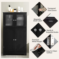 Bathroom Storage Cabinet, Kitchen Pantry Cabinet w/Tempered Glass Doors & Adjustable Shelf