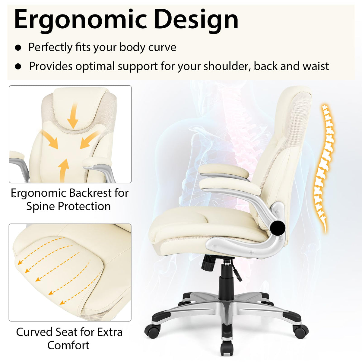 Giantex Executive Ergonomic 360° Swivel Office Chair, PU Leather Computer Desk Chair