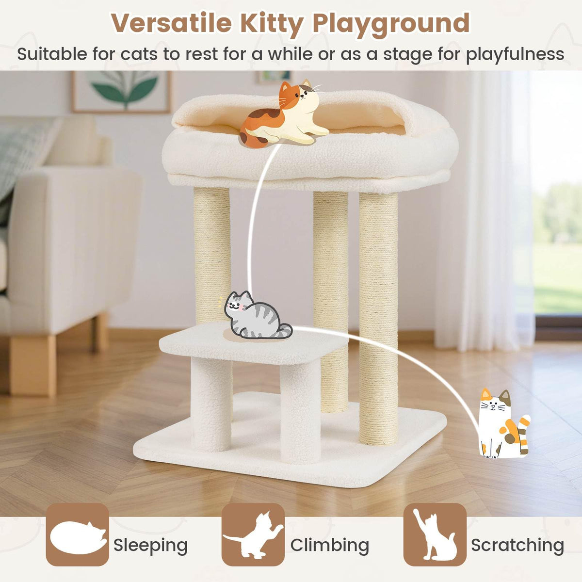 Small Cat Tree with Comfy Plush Top Perch Bed for Indoor Cats