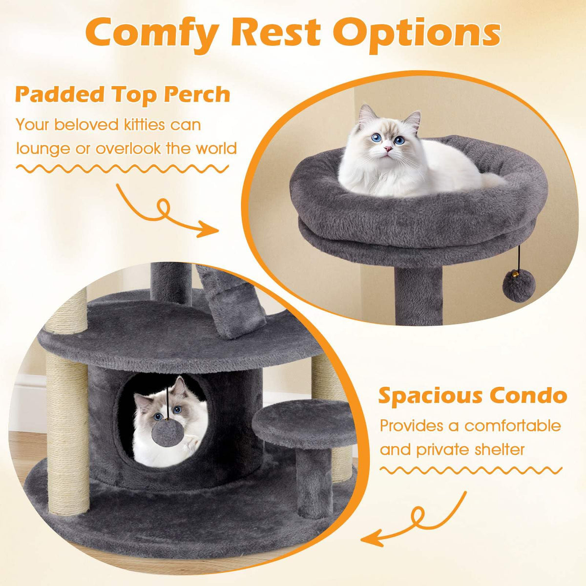 Cat Tree with Condo and Padded Perch for Adult Cats