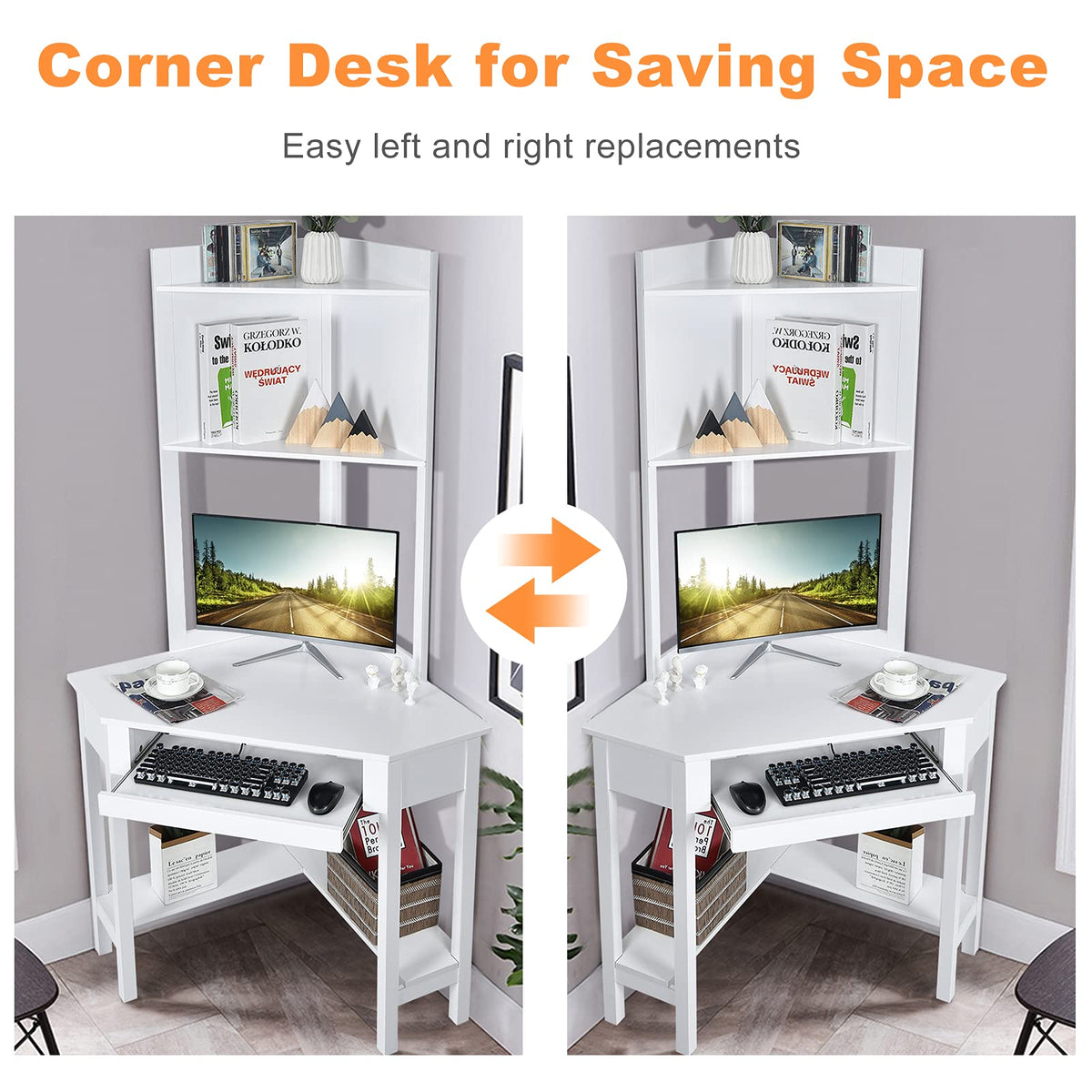 Giantex Corner Desk with Hutch, Compact Home Office Desk, Corner Computer Desk, Study and Writing Table