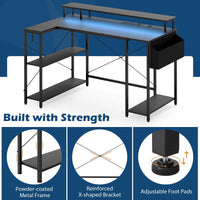 Giantex 120cm L-Shaped Gaming Desk Computer Desk w/LED Lights & Power Outlets