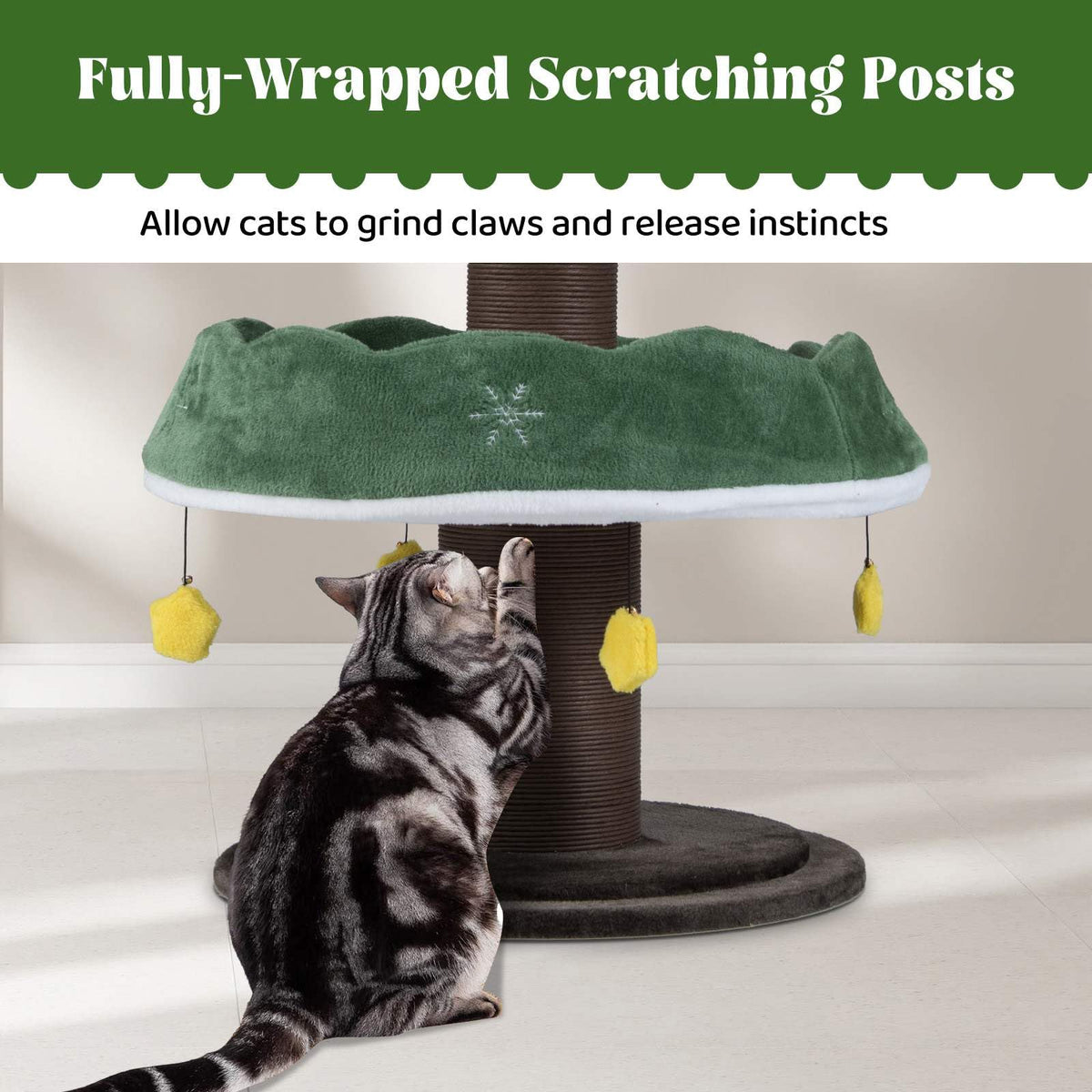 179 CM Tall Christmas Cat Tree, Multi-Level Kitten Tower with 3 Plush Platforms