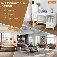 Computer Desk, Wooden Writing Table, Modern Home Office Desk with Footrest