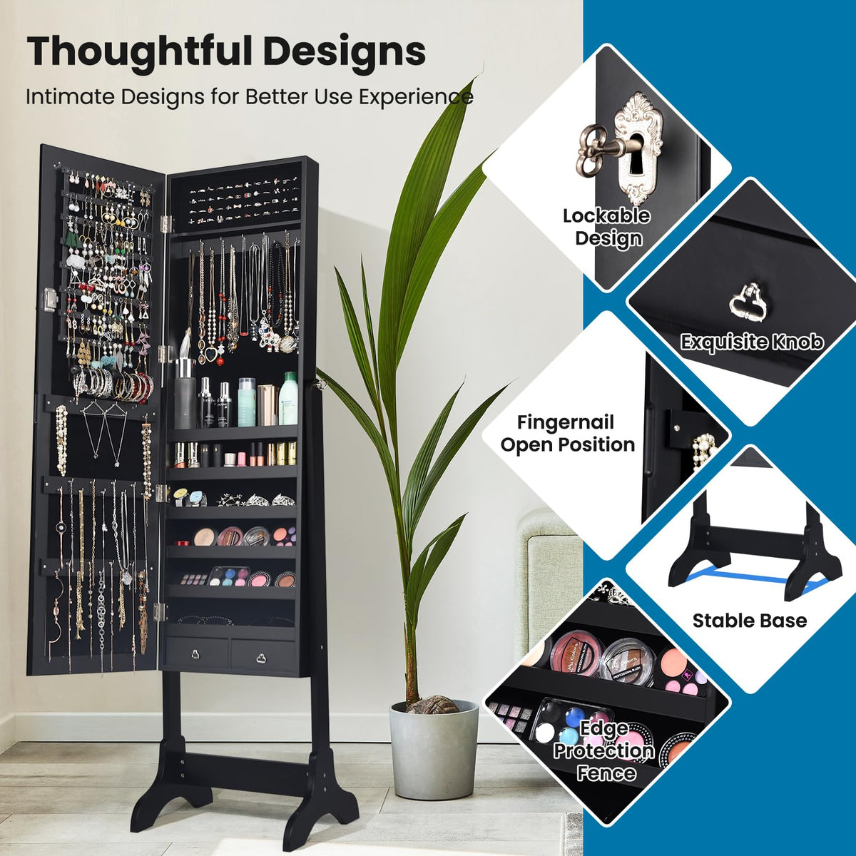 Giantex Jewelry Cabinet, Freestanding Jewelry Cabinet with Full-Length Mirror