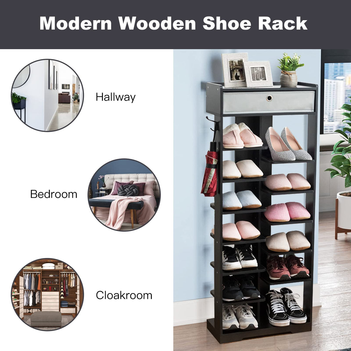 Giantex 13-Tier Wooden Shoe Rack, Narrow Double Rows Shoe Shelf, Space Saving Vertical Shoe Storage Organizer