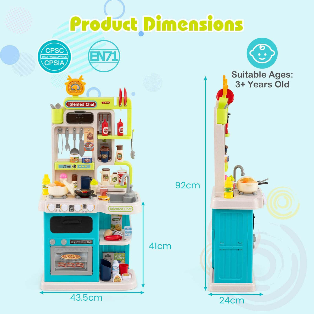 95 PCS Kids Kitchen Playset, Pretend Play Kitchen