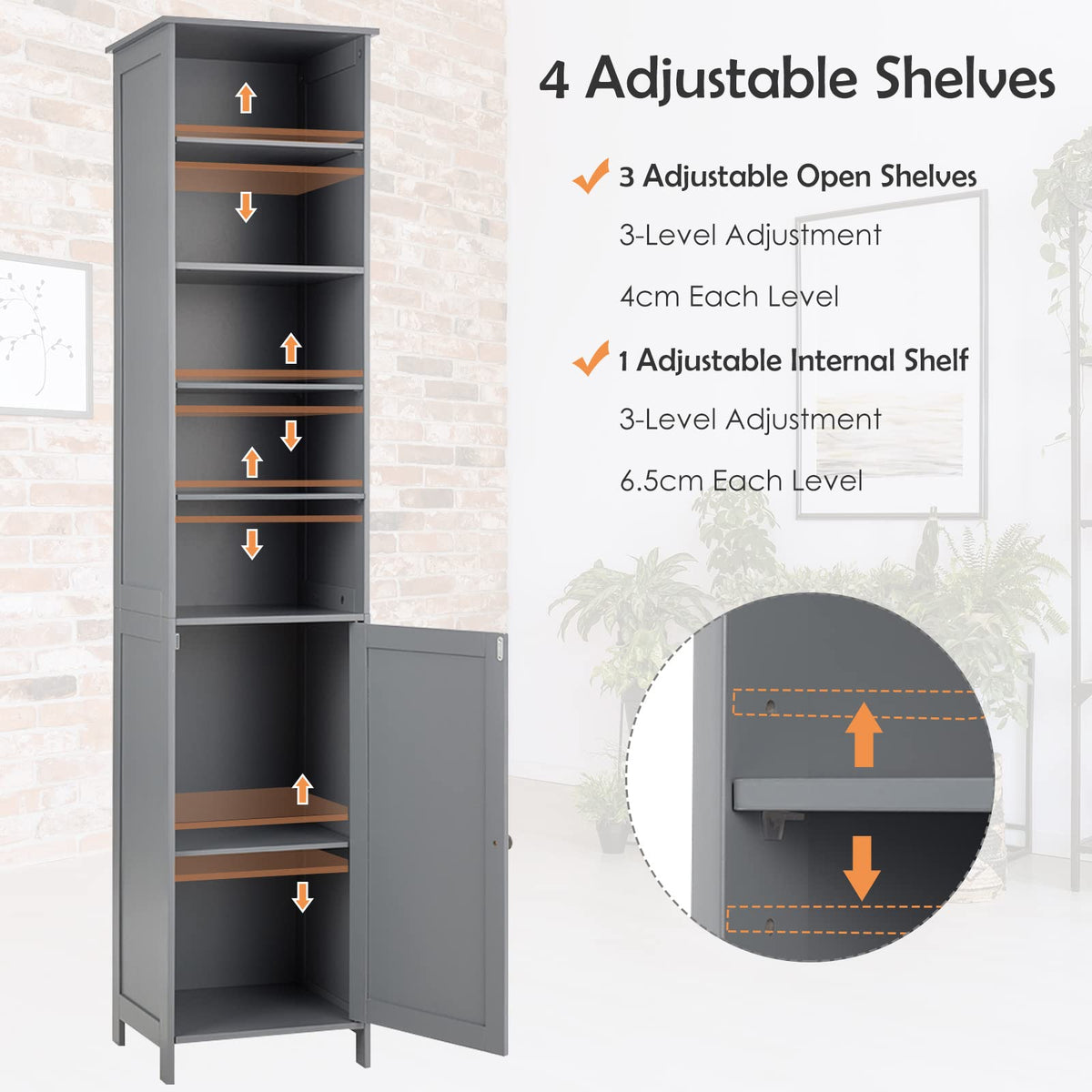 Giantex 182cm Bathroom Storage Cabinet, Wooden Bathroom, Freestanding Narrow Storage Cabinet