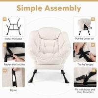 Large Lazy Chair, Sherpa Upholstered Accent Chair with Cozy Head Pillow, Stylish Tufted Back & Seat