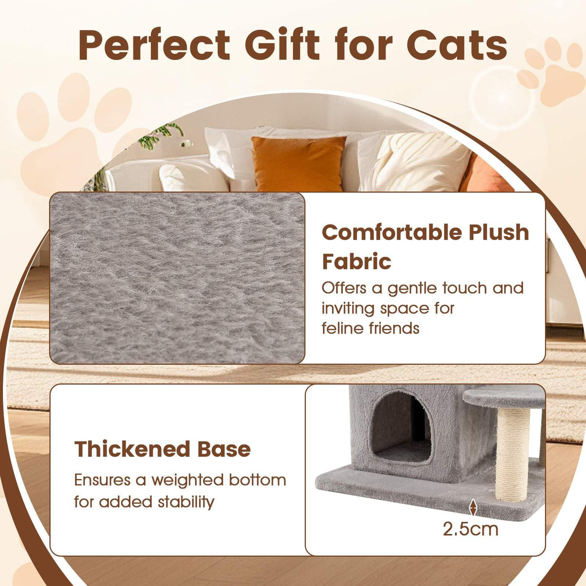 Cat Tree for Large Cats, 123 CM inch Cat Tower with 2-Story Condo