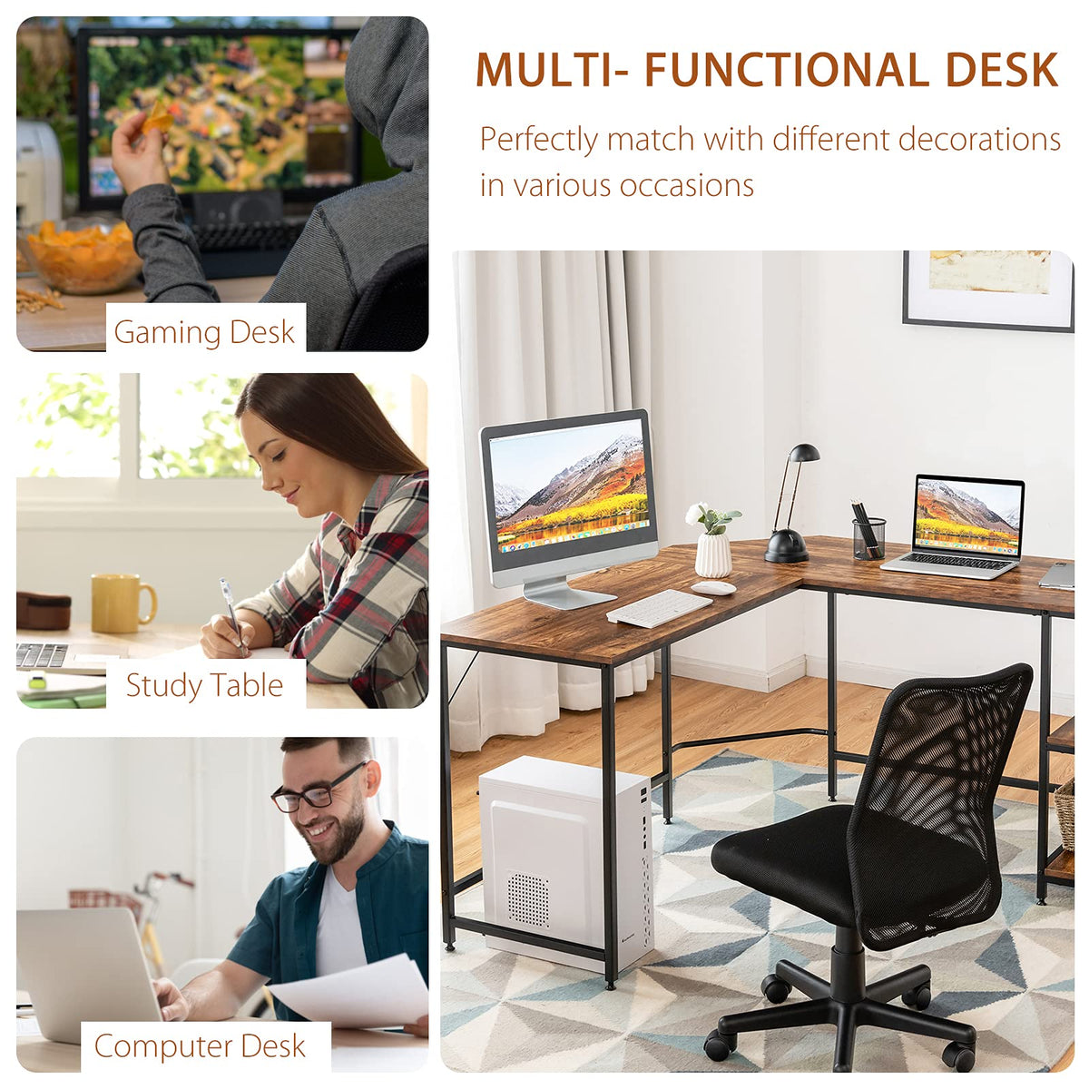 Giantex Industrial L-Shaped Computer Desk, Home Office Desk PC Laptop Study Table, Rustic Brown