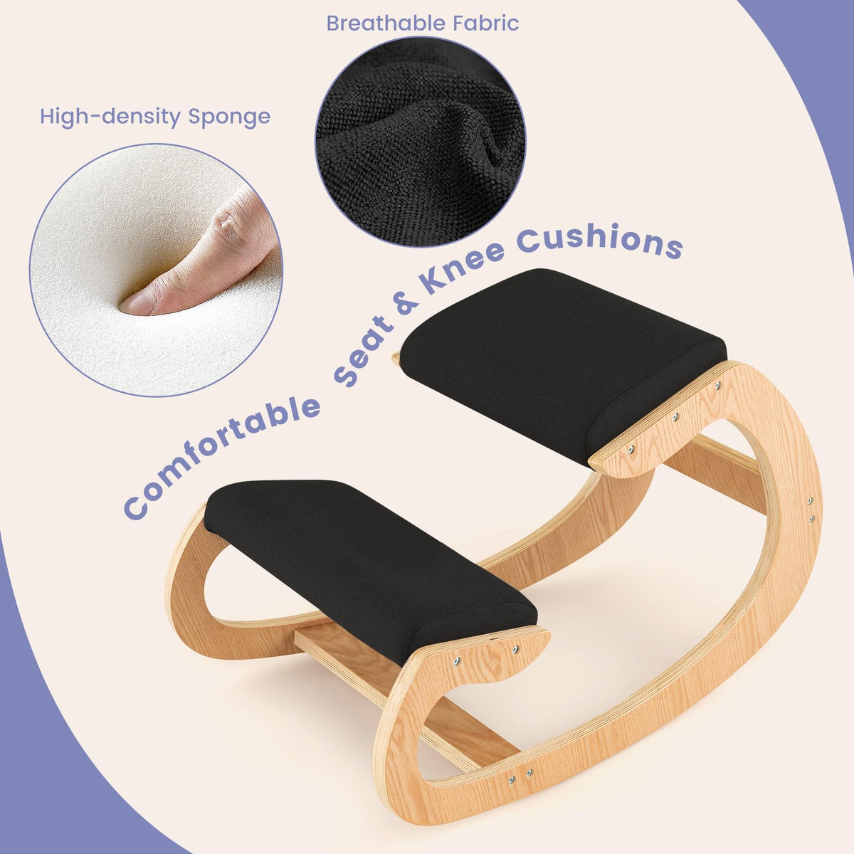 Giantex Ergonomic Kneeling Chair, Wood Rocking Posture Chair with Soft Cushion for Back Neck Shoulder Pain Relief