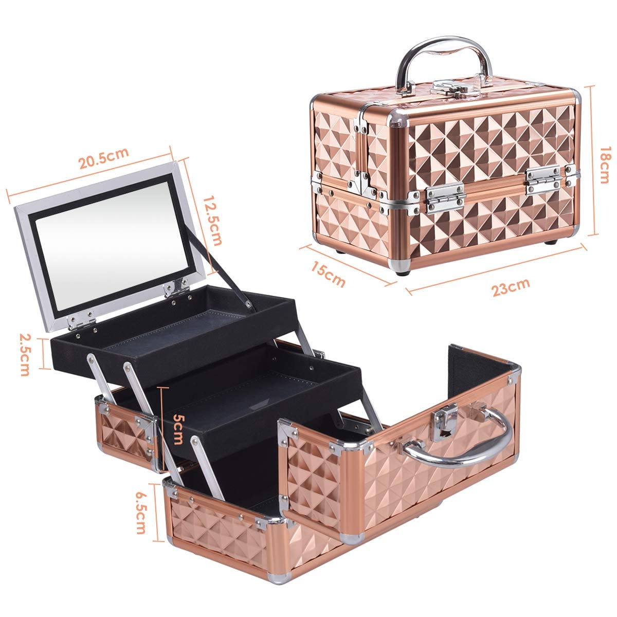 Giantex Portable Mini Makeup Case Beauty Box w/Mirror Professional Organiser Diamond