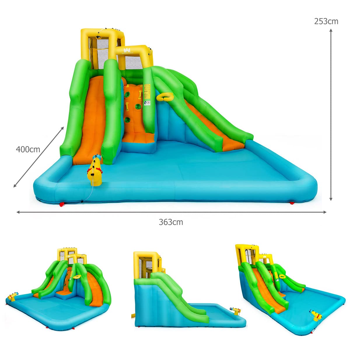 Inflatable Water Slide, 6 in 1 Inflatable Castle Water Park w/Climbing Wall