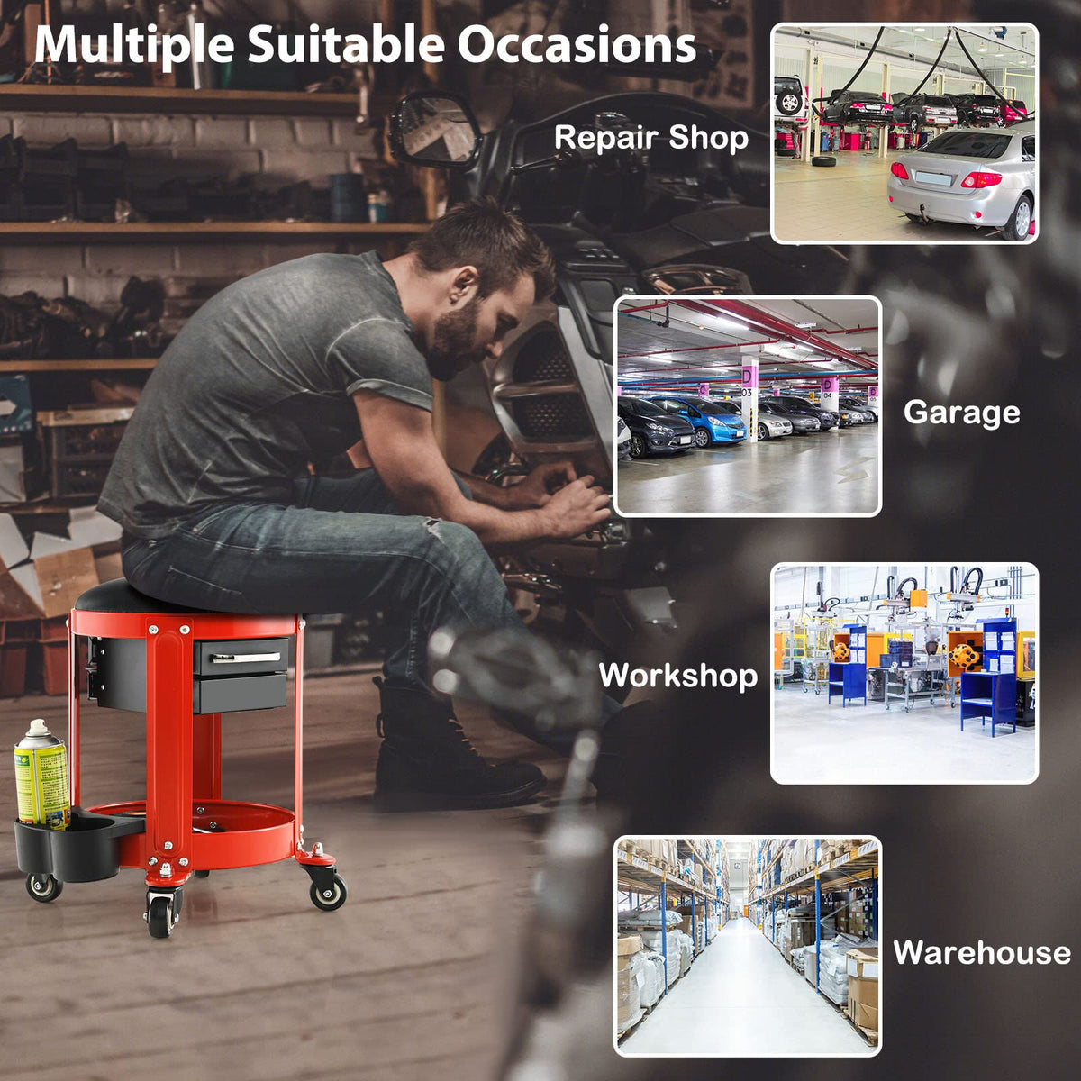 150 kg Capacity Workshop Creeper Seat, Rolling Mechanic Stool