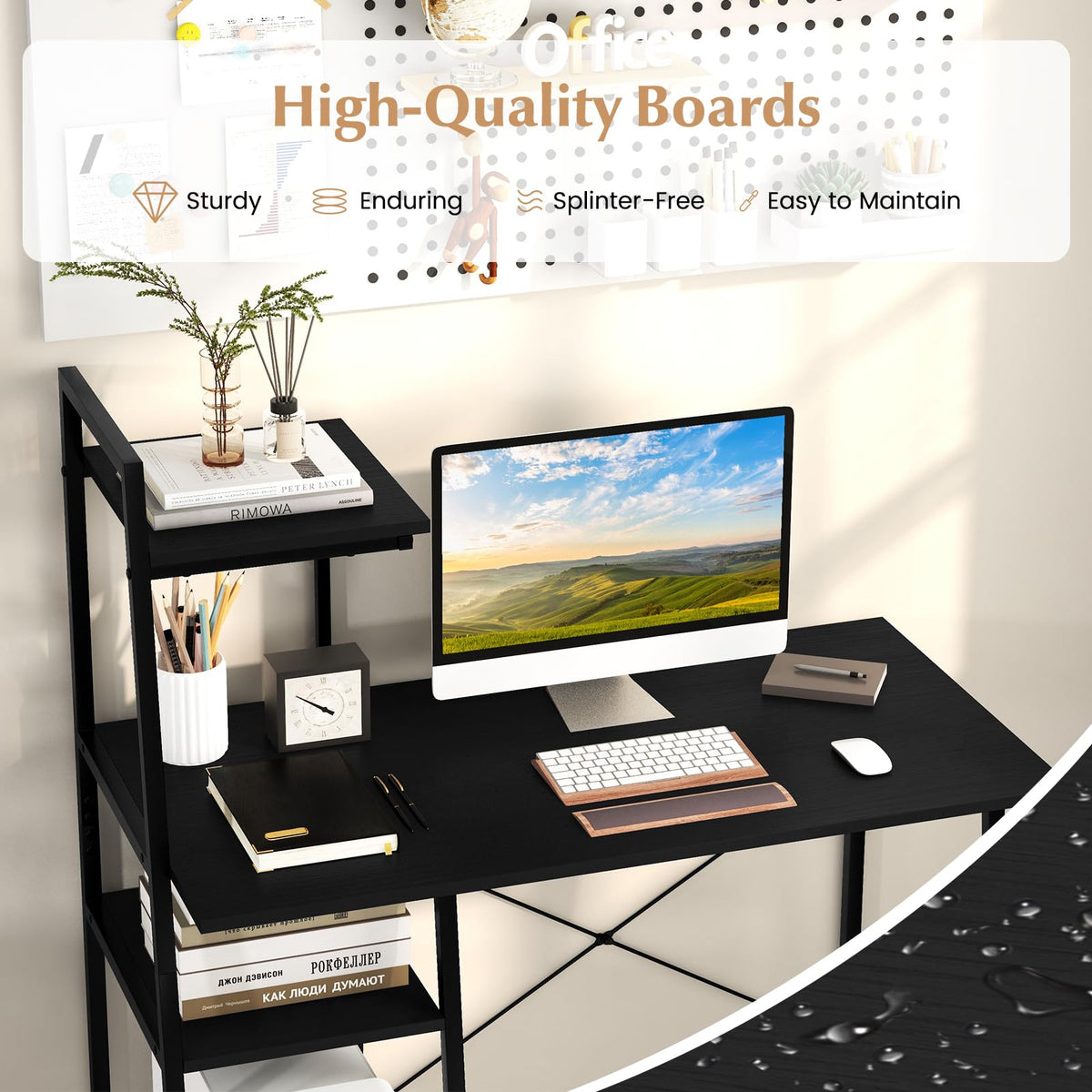 Computer Desk Study Writing Desk Workstation w/ Bookshelf Host Stand Home Office