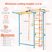 7-in-1 Steel Home Playground with Monkey Bars, Rope Wall, Wall Ladder, Pull-up Bar, Rope Ladder