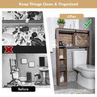 Giantex Over The Toilet Storage Cabinet, Freestanding Bathroom Organizer with Sliding Barn Door & Storage Shelves
