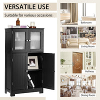 Bathroom Storage Cabinet, Kitchen Pantry Cabinet w/Tempered Glass Doors & Adjustable Shelf