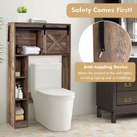 Giantex Over The Toilet Storage Cabinet, Freestanding Bathroom Organizer with Sliding Barn Door & Storage Shelves