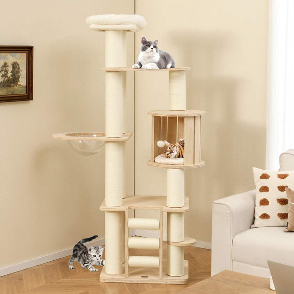 180cm Tall Wooden Cat Tree w/Cozy Perch, Condo, Space Capsule