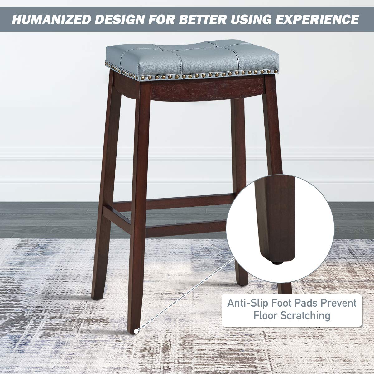 Giantex 74cm Saddle Bar Stools Set of 2, Backless Nailhead Bar Stool