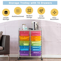 15-Drawer Rolling Storage Drawer Cart, Tools Scrapbook File Paper Craft Organizer Cart w/ Wheels