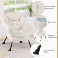 Large Lazy Chair, Sherpa Upholstered Accent Chair with Cozy Head Pillow, Stylish Tufted Back & Seat