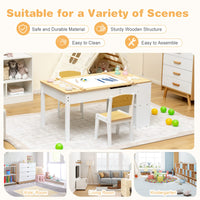 Kids Table and Chairs Set, 2 in 1 Wooden Art Table & Easel Set for Children with 2 Chairs