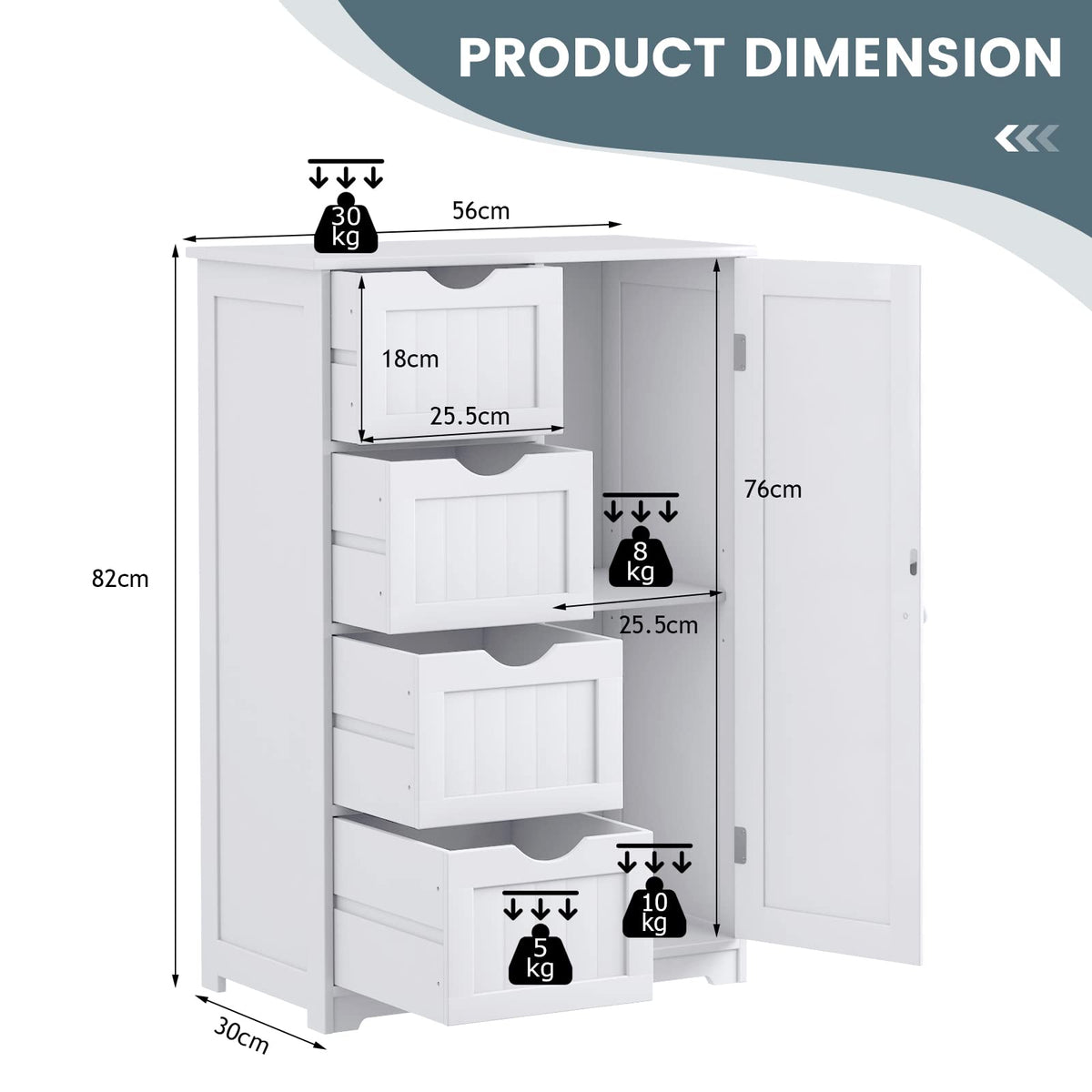 Giantex Bathroom Storage Cabinet with Single Door & 4 Drawers