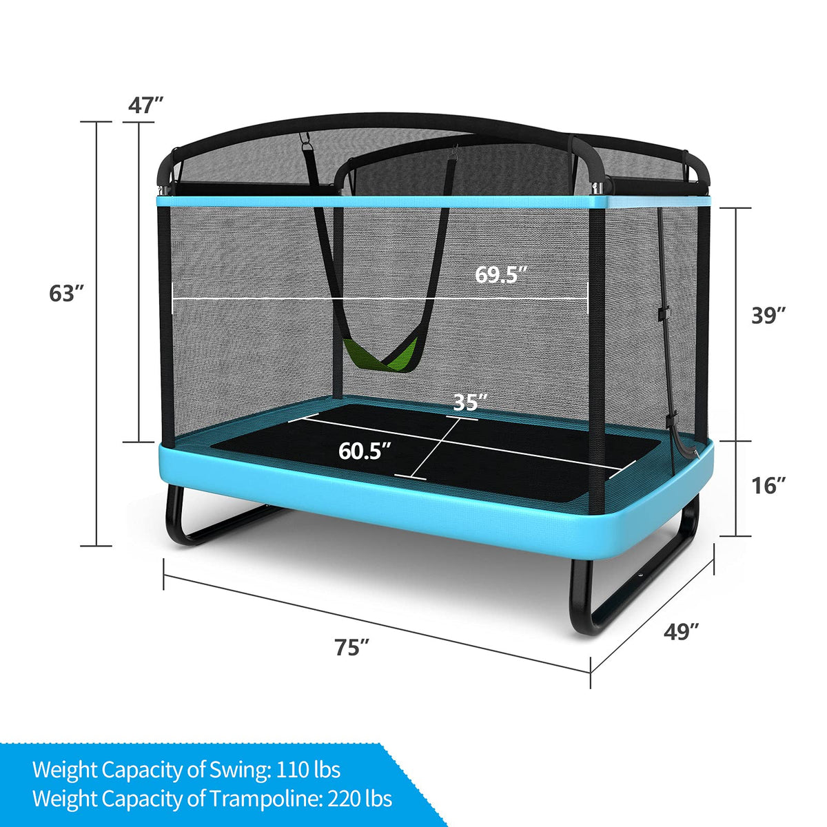 6FT Kids Recreational Trampoline, 2-in-1 Outdoor Toddler Trampoline