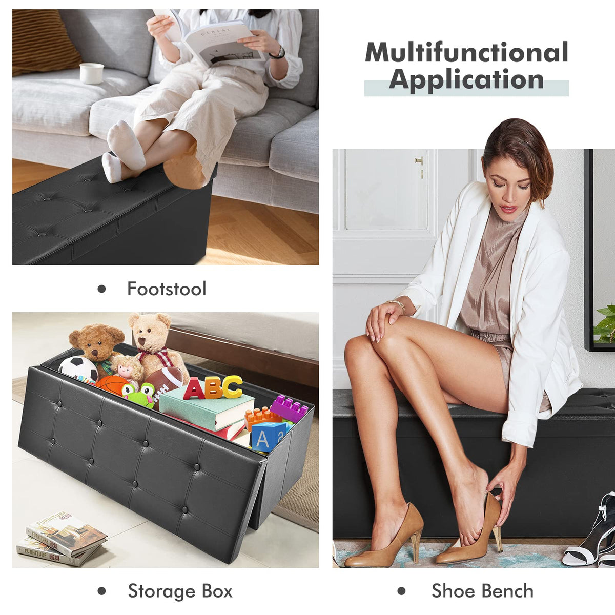 Giantex 114cm Folding Storage Ottoman Bench