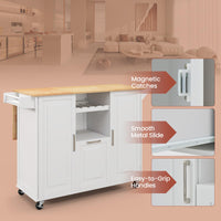 Rolling Kitchen Island Cart, Large Kitchen Island w/Drop-Leaf Countertop & 4 Rotatable Casters