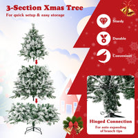 186 Christmas Tree with Pine Needles, Flocked Xmas Tree with 250 Warm White LED Lights & 752 Mixed Branch Tips