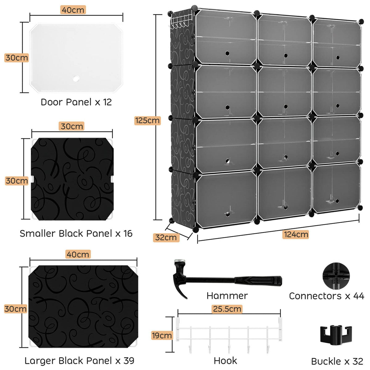 Giantex 12-Cube Shoe Rack Organizer, 48 Pairs Expandable Modular Shoe Storage Cabinet with Door