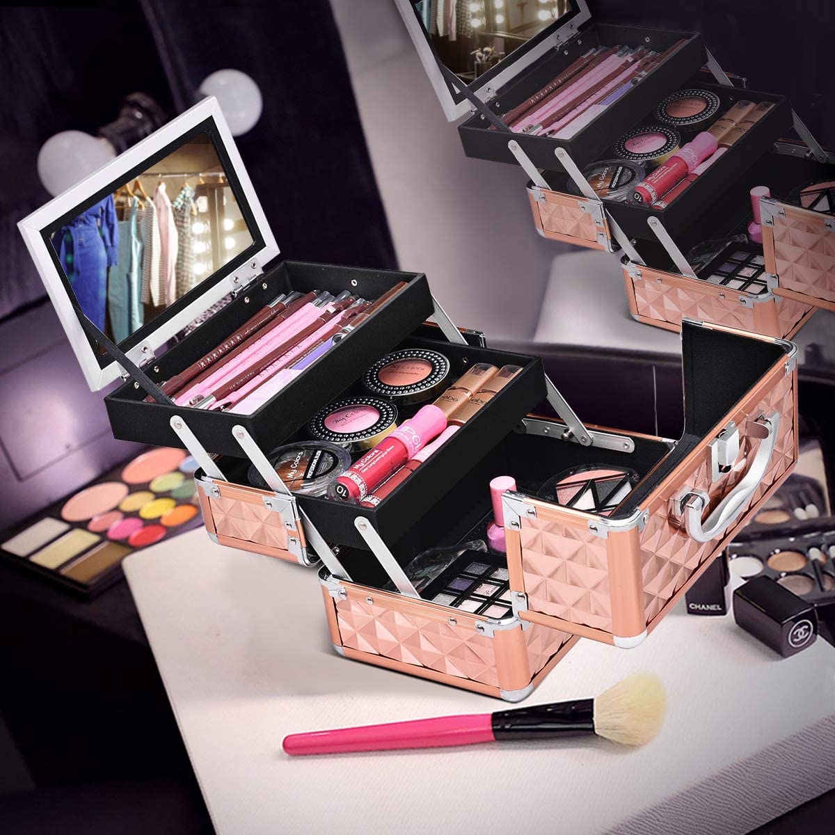 Giantex Portable Mini Makeup Case Beauty Box w/Mirror Professional Organiser Diamond