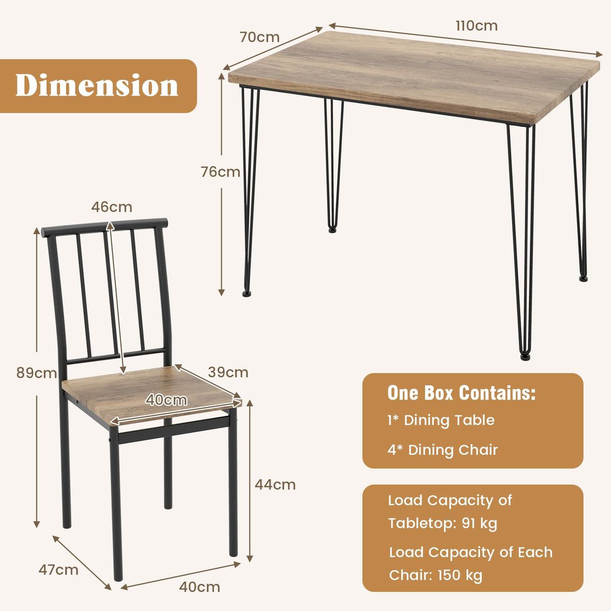 Giantex 5-Piece Dining Table Set for Small Space for Home Restaurant