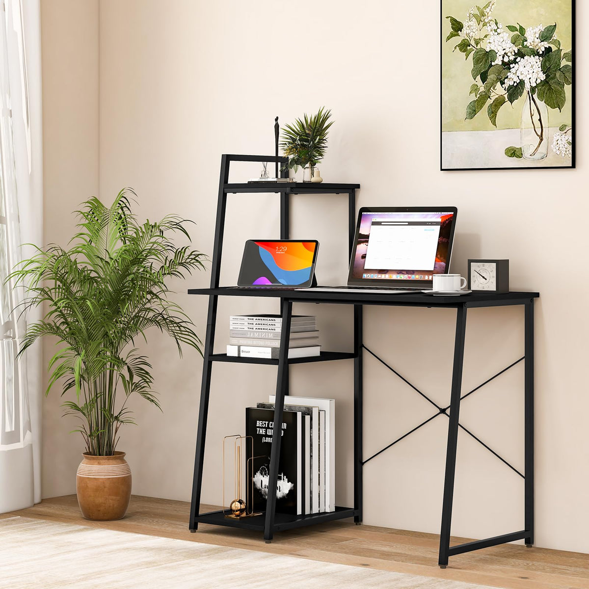 Computer Desk Study Writing Desk Workstation w/ Bookshelf Host Stand Home Office