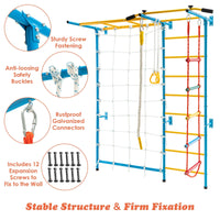 7-in-1 Steel Home Playground with Monkey Bars, Rope Wall, Wall Ladder, Pull-up Bar, Rope Ladder