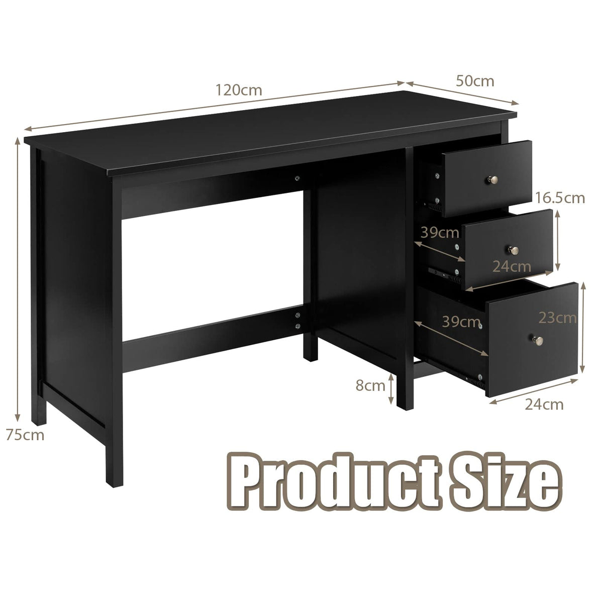 Giantex 3-Drawer Computer Desk, Multipurpose Study Desk w/Spacious Desktop