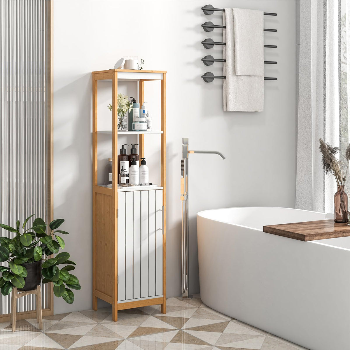 Giantex Bathroom Floor Cabinet, Narrow Freestanding Storage Cabinet with Door
