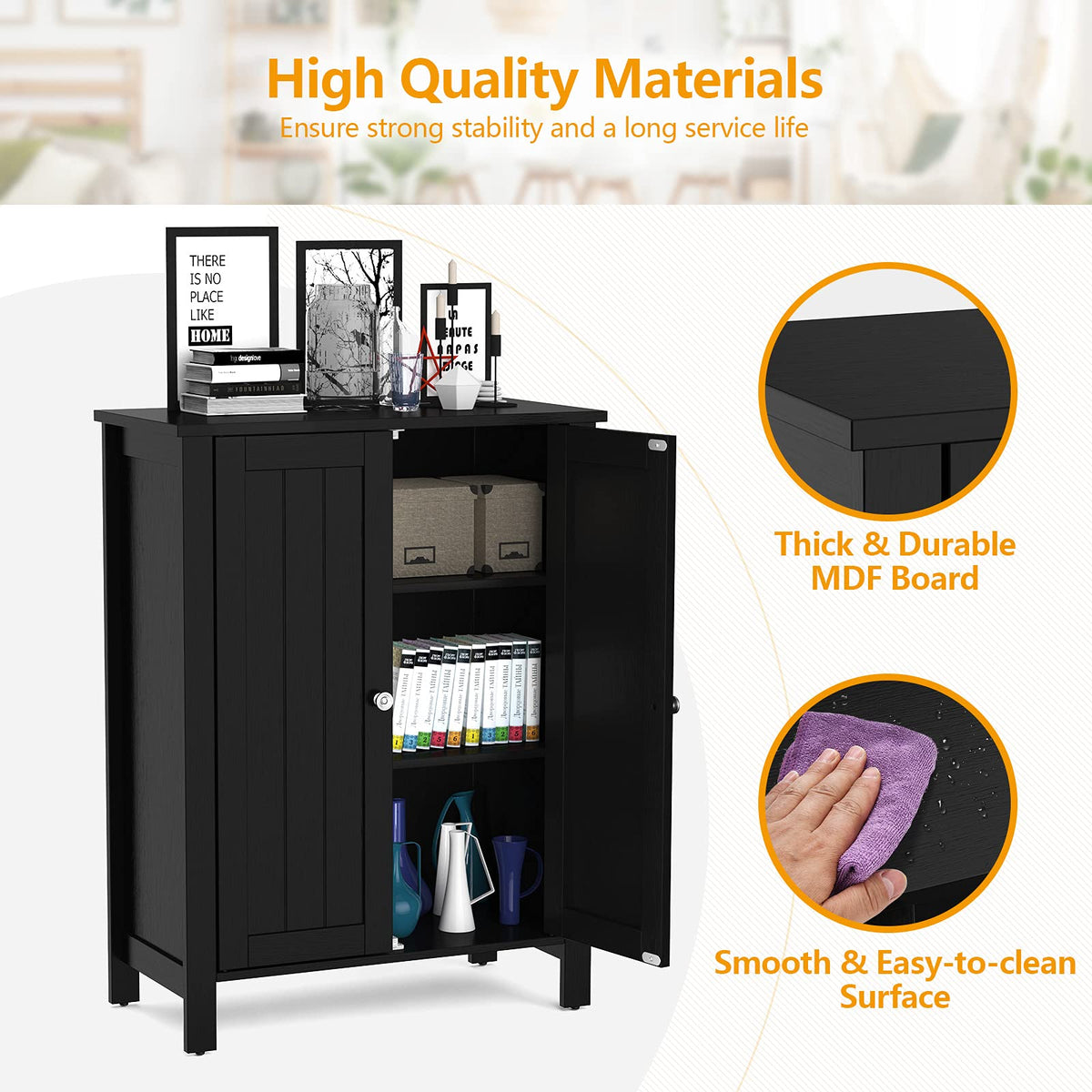 Giantex Bathroom Floor Storage Cabinet, Free Standing Storage Organizer, with Double Door, Adjustable Shelf
