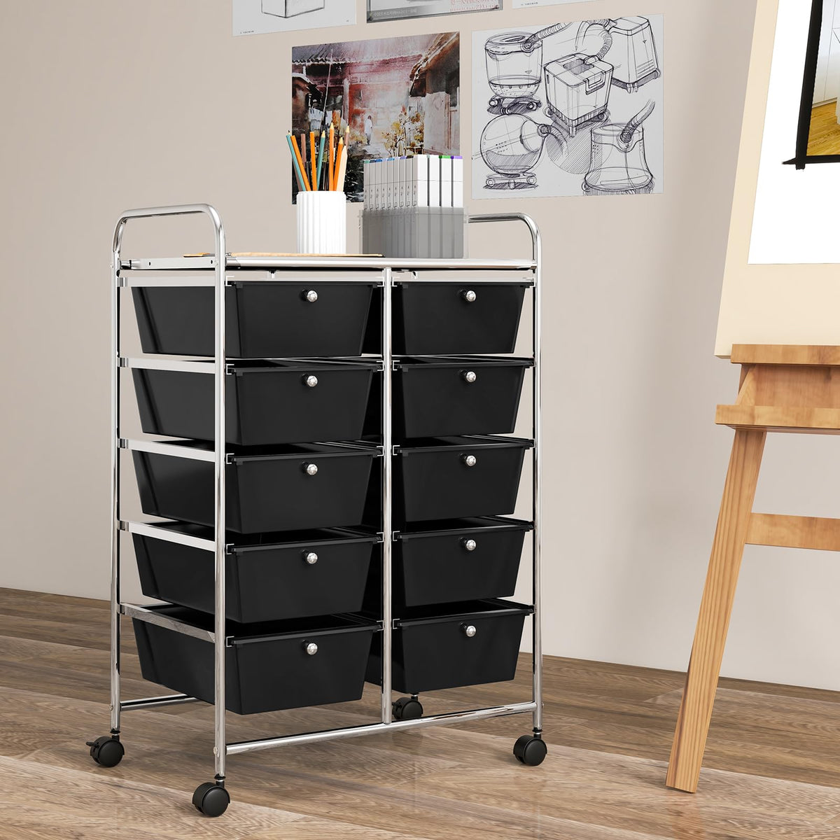 Giantex 10-Drawer Storage Cart w/Universal Wheels, Rolling Cart w/Handles, Mobile Organizer Unit w/Removable Drawers