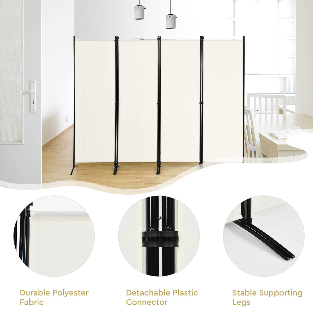 Giantex 4-Panel Room Divider, Folding Privacy Screen, Portable Fabric Wall Divider and Separator w/Steel Frame