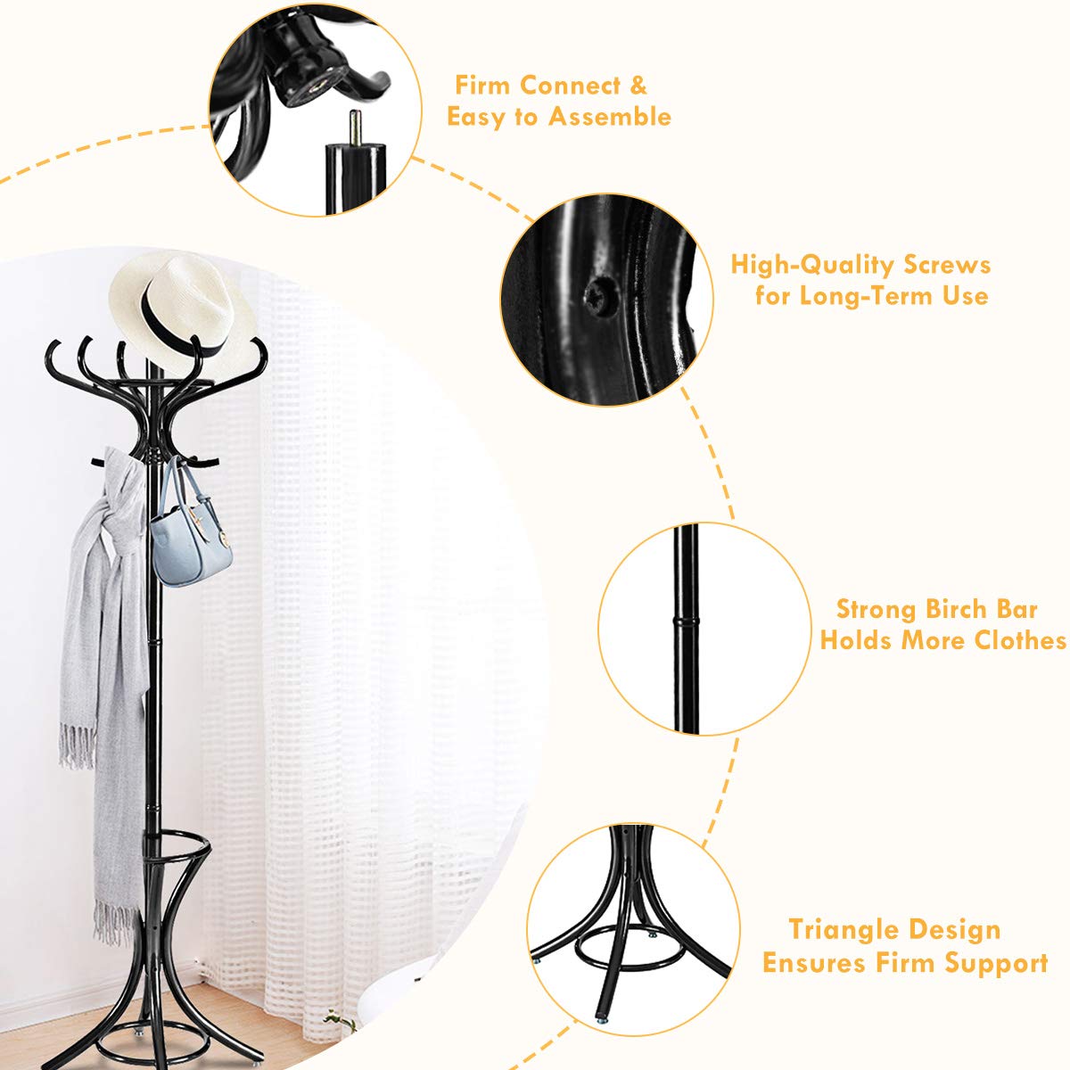 Coat Rack, Free Standing Coat Rack, Solid Wood Coat Tree