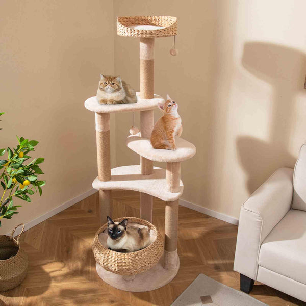 164cm Cattail Cat Tower, 6-Layer Cat Activity Center